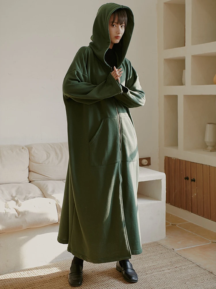 SuperAen Hooded Long Women Sweatshirts Autumn and Winter Korean Style Hoody Cotton Ladies Sweatshirts Zipper Women Clothes
