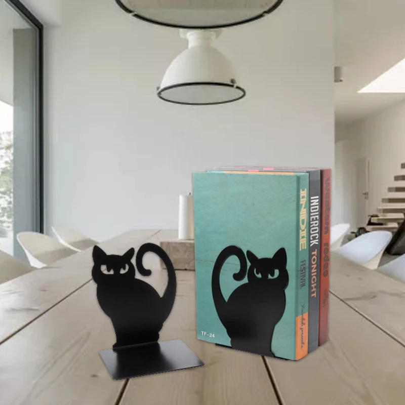

1 пара, черные металлические подставки для книг с изображением милого кота