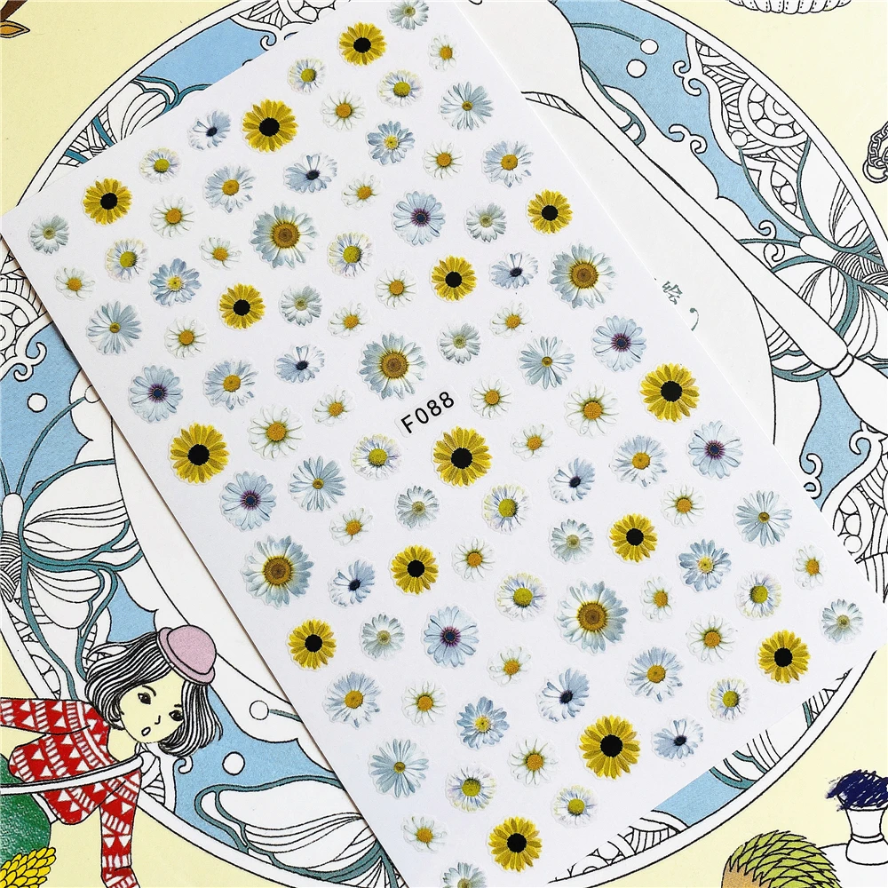 

F-088 F-439 F-440 F-443 Sun flower daisy 3D Back glue Nail Art Stickers Decals Sliders Nail ornament decoration