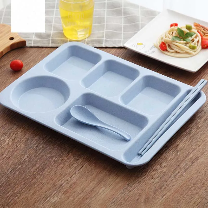 Blue B Студенческие коробки для обеда пшеничной соломы Bento коробка с отсеками посуда набор для детей дома для школы и пикника пищевой контейнер для микроволновой печи - Цвет: Blue B