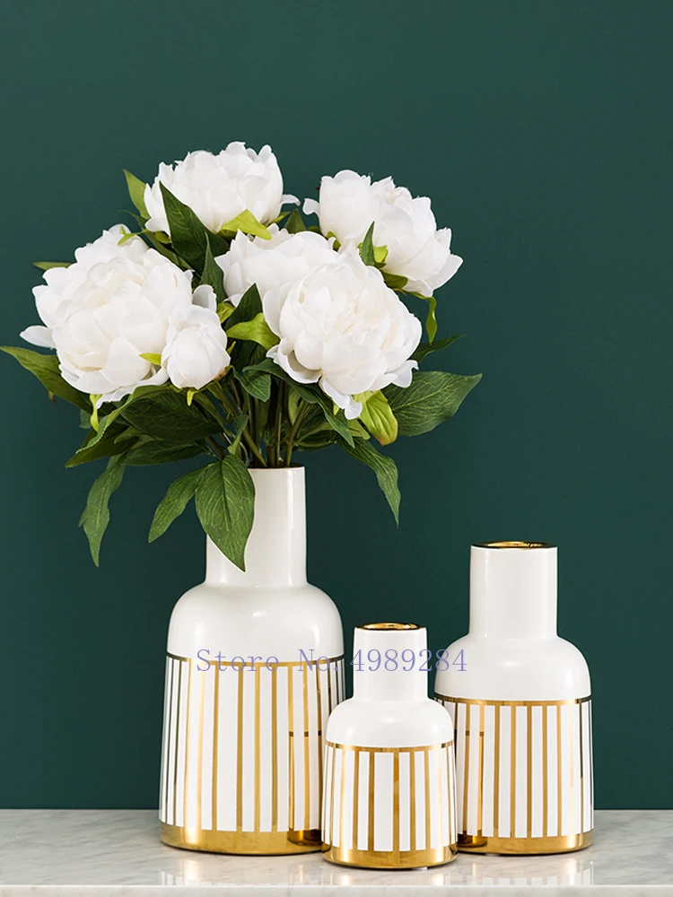 

Creative Nordic Gold plating ceramics vase Flower arrangement Gold vase modern Home Decorative ornaments living room Hydroponics