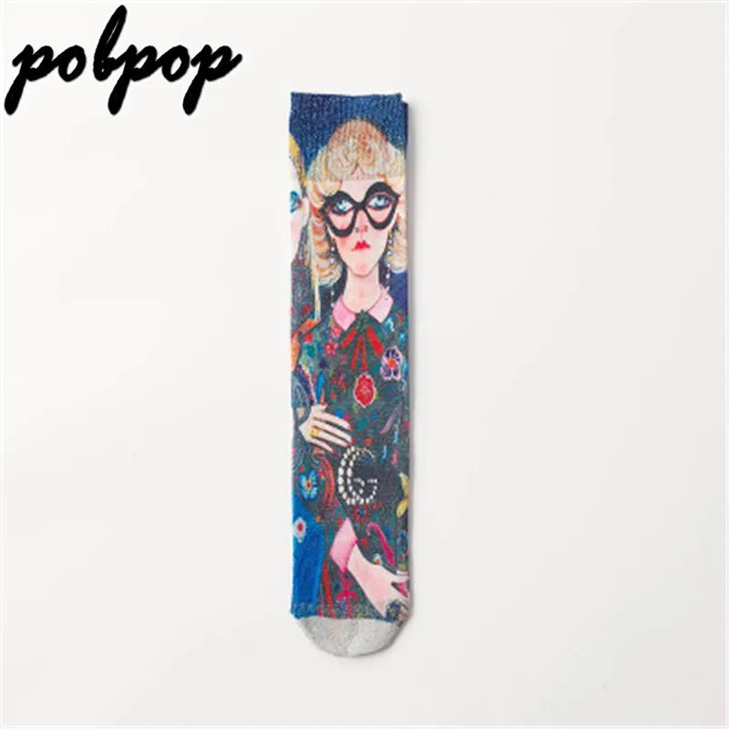 POBPOP Модные женские Носки с рисунком уличные трендовые носки гольфы эластичные