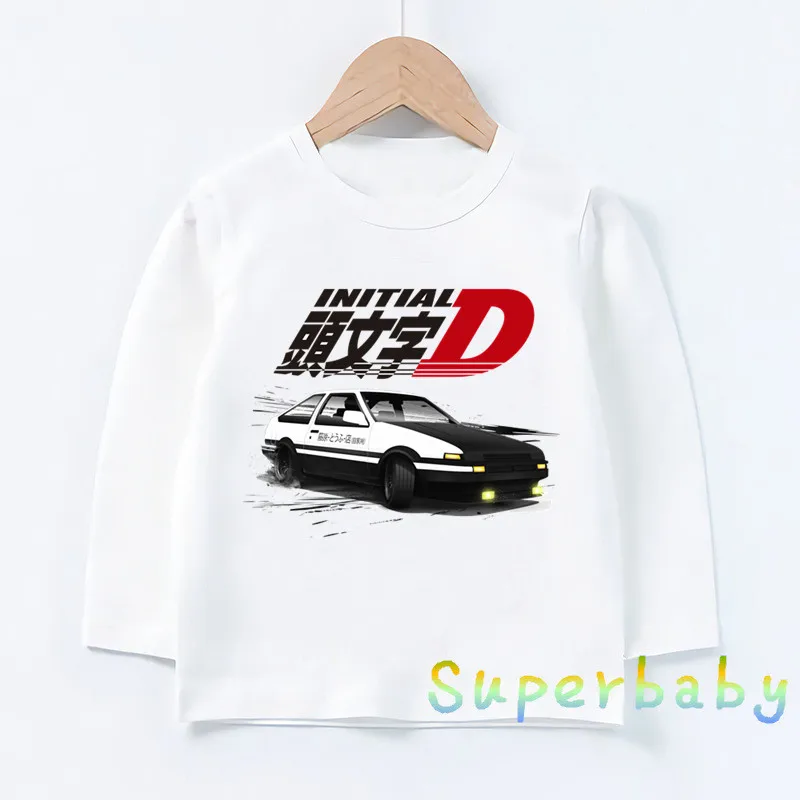 Детская футболка с принтом японского аниме AE86, начальная D Drift, Забавные топы с рисунками для маленьких мальчиков и девочек, Детская футболка с длинными рукавами, LKP2419 - Цвет: LKP2419-C