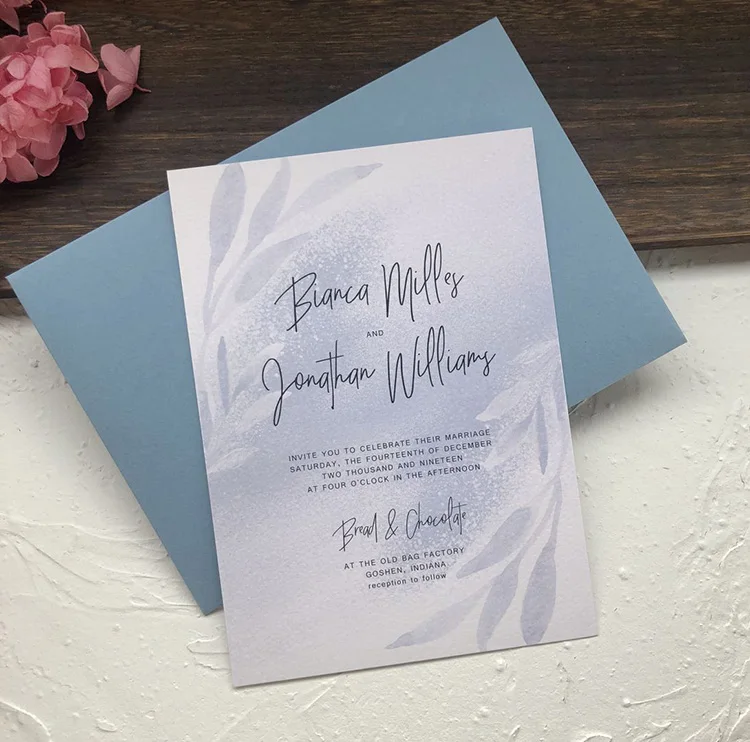 Дымчато-голубая Свадебная пригласительная текстурированная бумажная карта