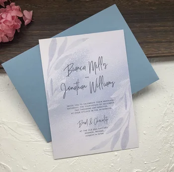 

Dusty blue wedding invitation textured paper card