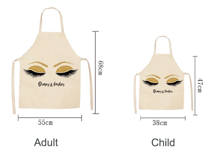 Parent-child Kitchen Apron Cartoon Eyelash Print Sleeveless Cotton Linen Aprons for Kids Men Women Home Cleaning Tools