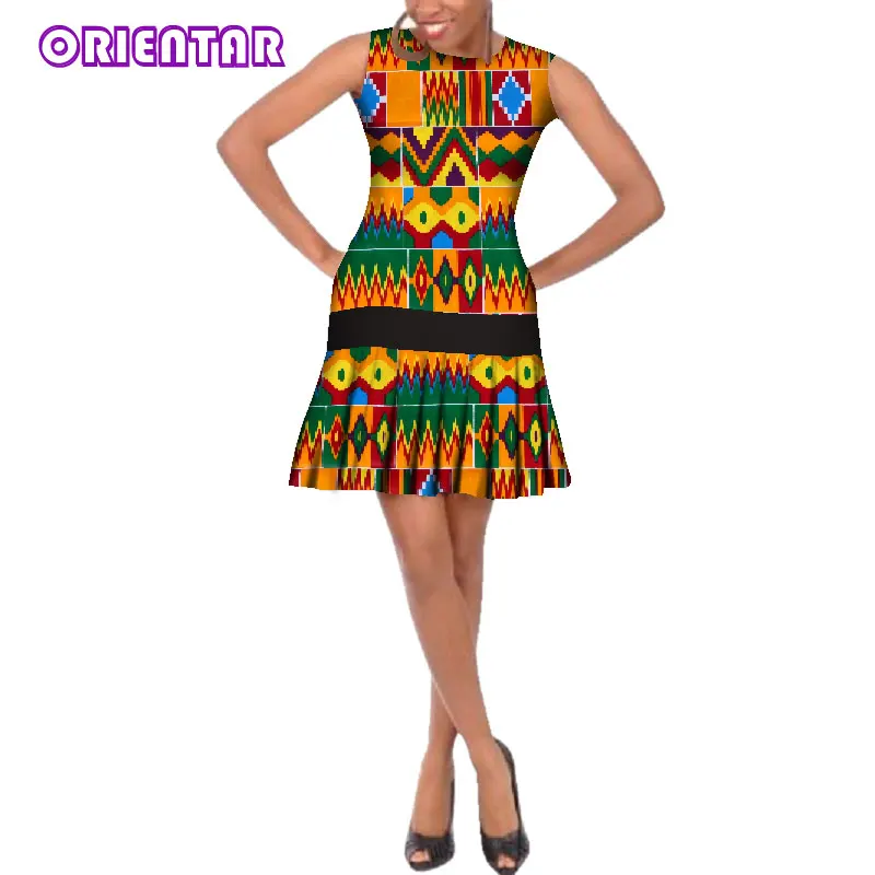 Simple Women African Dress Bazin Riche Draped Midi Dresses African Clothes Dashiki African Print Cotton Sleeveless Dress WY256