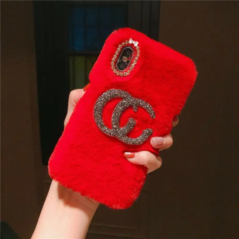 Для iphone 6 7 8 X чехол с плюшевой ручкой делает всю зиму больше не холодной и делает мобильный телефон лучше - Цвет: Red