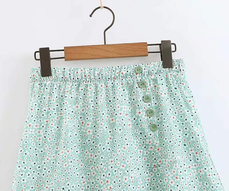 D48-3242 Vacation Style Floral-Print High-waisted Elastic Waist Button Ornaments Skirt Women's New Style Fashion a Generati