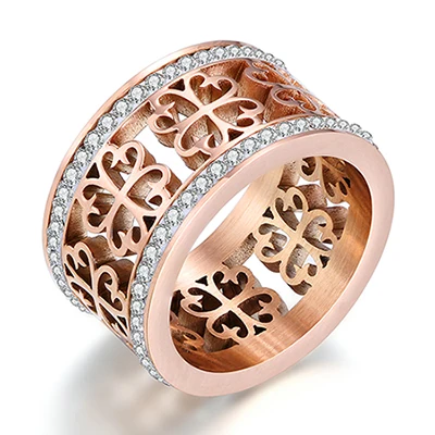 Модные трендовые винтажные Свадебные кольца с цветами для женщин, классический дизайн, розовое золото, цвет из нержавеющей стали, 2 ряда, циркониевое Кристальное кольцо - Цвет основного камня: Rose Gold