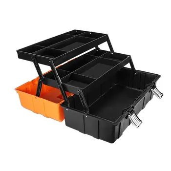 

17 Inch 21 Inch Orange Black Three-Layer Folding Tool Box Storage Box Hardware Tool Finishing Box Fishing Tool Box