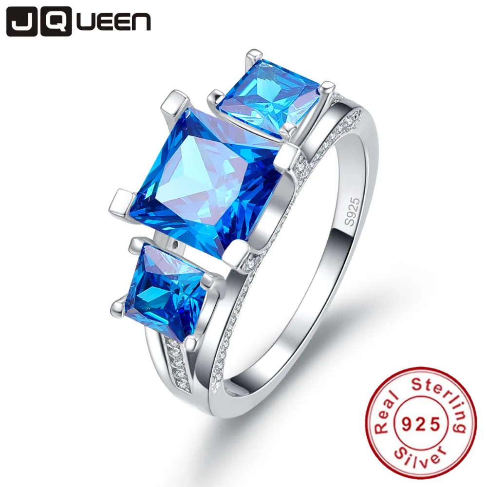 JQUEEN 2 5 Ct изумруд натуральный голубой топаз 3 камни обручальное кольцо из