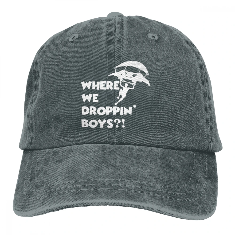 Where We Dropping Boys Casquette Deep Heather Unisex Mens Womens Denim Strapback Baseball Cap Adjustable Golf Dad hat