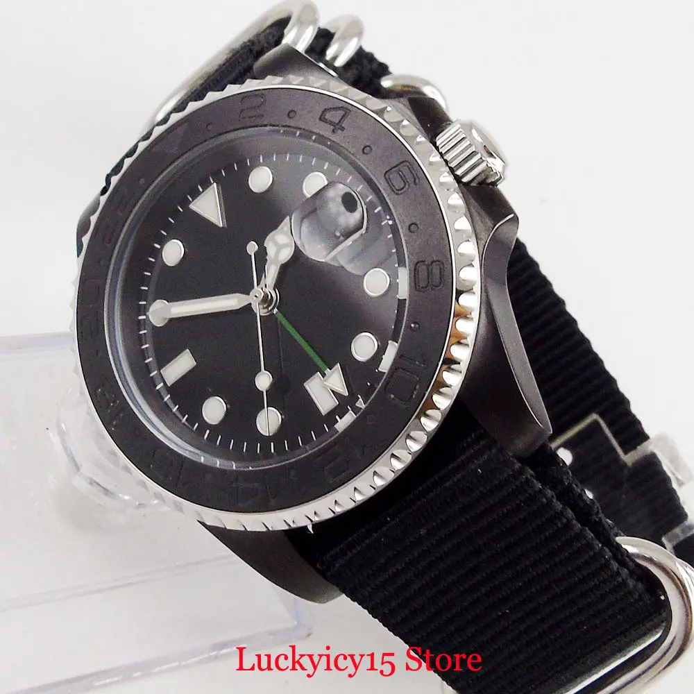 

Simple Fashion GMT Function Automatic Men's Watch Date Window Nylon Strap Sapphire Glass
