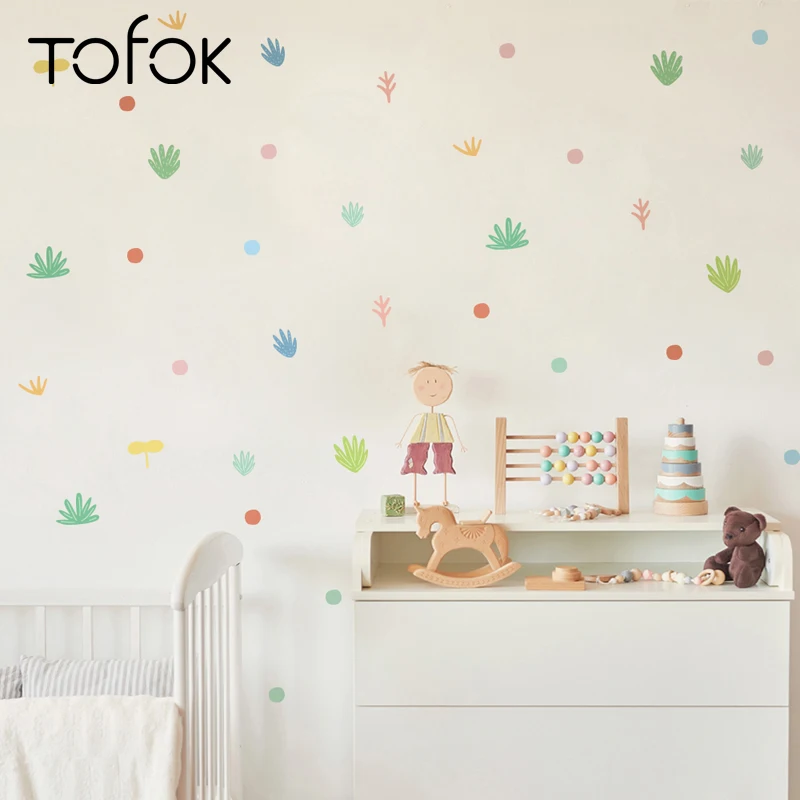 Tofok 45pcs/set Cute Grass Dots DIY Home Decorative Wall Sticker Children Room Nursery Dorm Cartoon Mural Decal Furniture Poster | Дом и сад