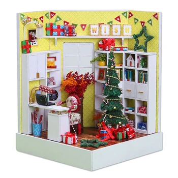 

Xmas Miniature DIY Handmade Mini Apartment Model Kit Plus Dust Cover & LED Light