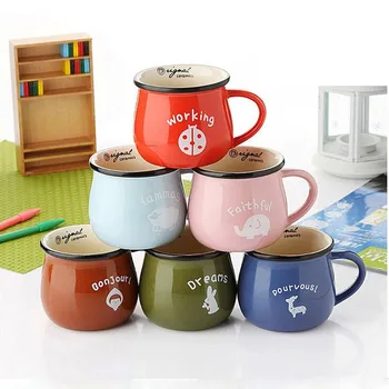 

250/350ml European Retro Creative Ceramic Cup Office Coffee Big Belly Cup Cute Cartoon Milk Breakfast Cup Color Glaze Animal Mug