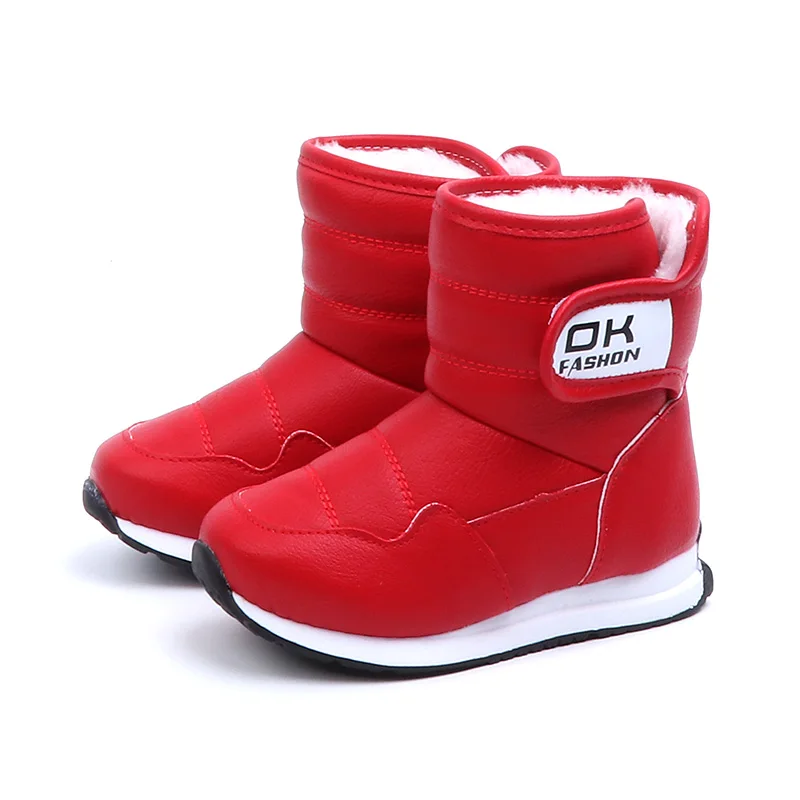 Sialia/зимние ботинки для девушки, детская обувь ботинки для мальчиков обувь зимняя плюшевая теплая толстовка и петля для улицы, до середины икры, водонепроницаемая - Цвет: Red