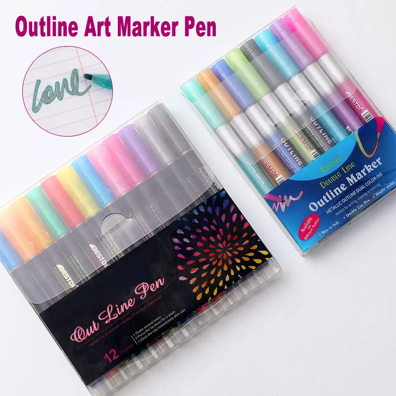 8/12 colors Double Lines Contour Art Pens Markers Pen Out Line Pen  Highlighter Scrapbooking Bullet diary Graffiti Poster card