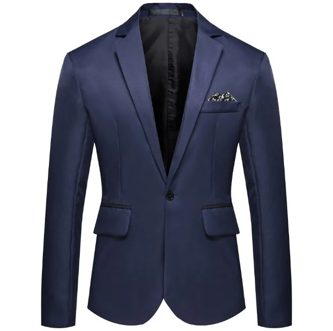 navy blue Vogue, мужской формальный приталенный Блейзер, модный однотонный костюм на одной пуговице, длинный рукав, зубчатый Блейзер, хлопковое пальто, куртка, Топ - Цвет: navy blue