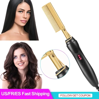 2 in 1 Hot Comb Straightener for Wigs Straightening Brush Electric Flat Iron Hair Straightener Brush Hair Curler Styling Tools 1