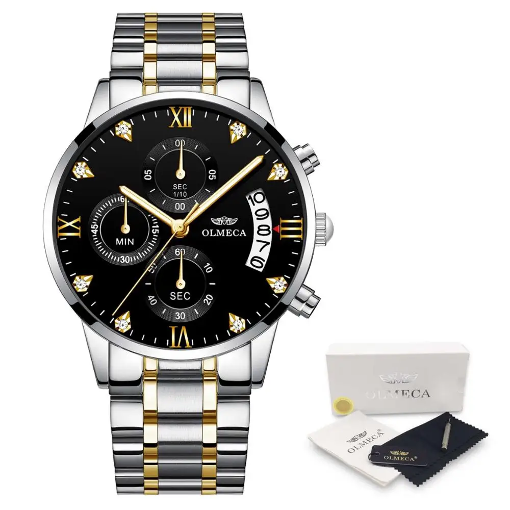 OLMECA Мужские часы Роскошные спортивные модные военные водонепроницаемые кварцевые наручные часы Relogio Masculino Известный Топ бренд часы будильник - Цвет: A-Gold Black