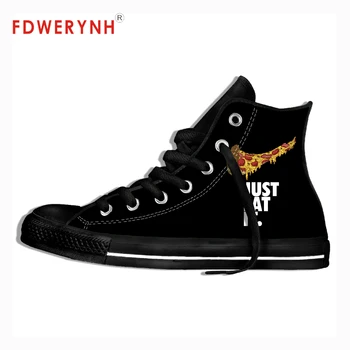 

High Top Canvas Mens Casual Shoes For Mans Parody Pizza Design Just Eat It De Hombre Lightweight Breathable Shoes For Women Men
