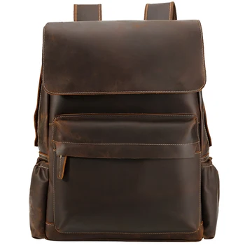 

Quality Crazy Horse Cowhide Backpack School Daypack Large Capacity Laptop Bag Genuine Leather Travel Knapsack Men Women Rucksack