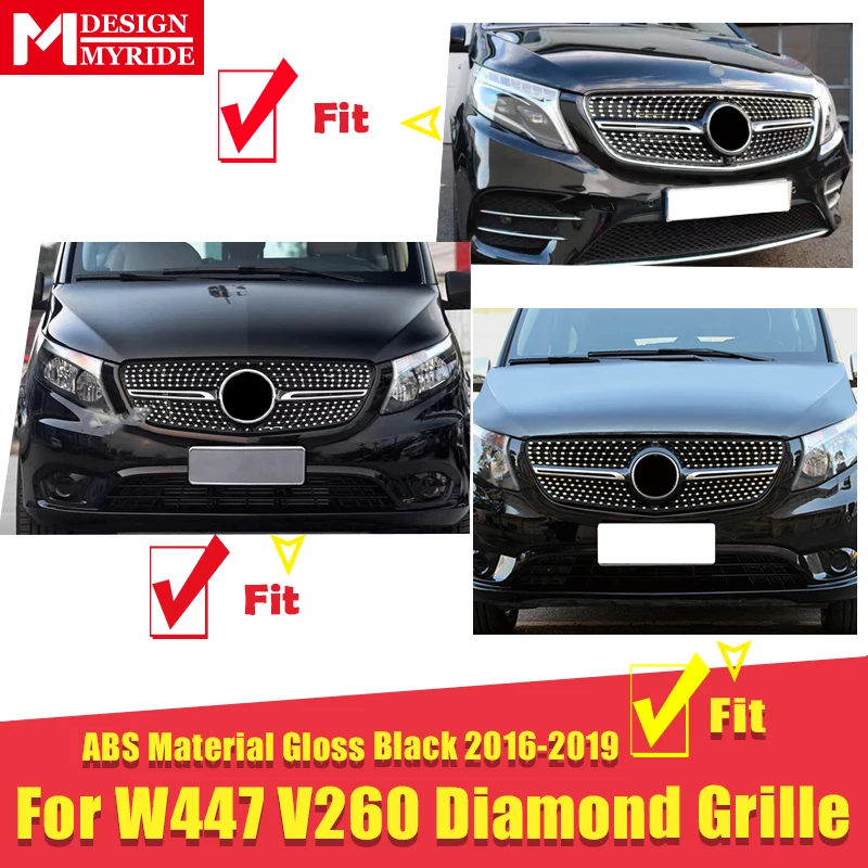 Diamonds Grille For V Class W447 Grills Fits For MercedesMB Vito Sport V260 V250 ABS Black Grills W