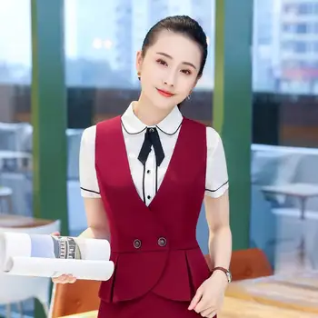 

IZICFLY Spring Fall red formal vest women Elegant Slim business work wear Office Uniform Styles Ladies OL Styles Waistcoat black