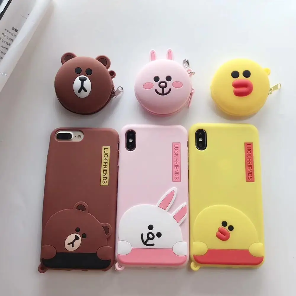 

3D cute bear rabbit small duck multi-function change data line package silicone cover for iphone MAX XS XR 7 8plus X phone cases