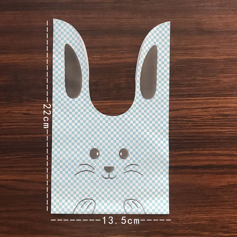 50 шт./лот 13x22 см милый кролик ухо пластиковый мешок печенья сумки подарочные пакеты для конфет Печенье закуски выпечка посылка день рождения декор 66 - Цвет: Blue plaid cat