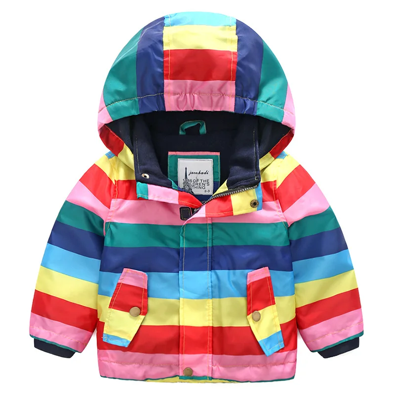 Original Single Brand Children's Plus Velvet Thick Striped Rainbow Coat Windbreaker Baby Kids Coats Jacket Clothing |