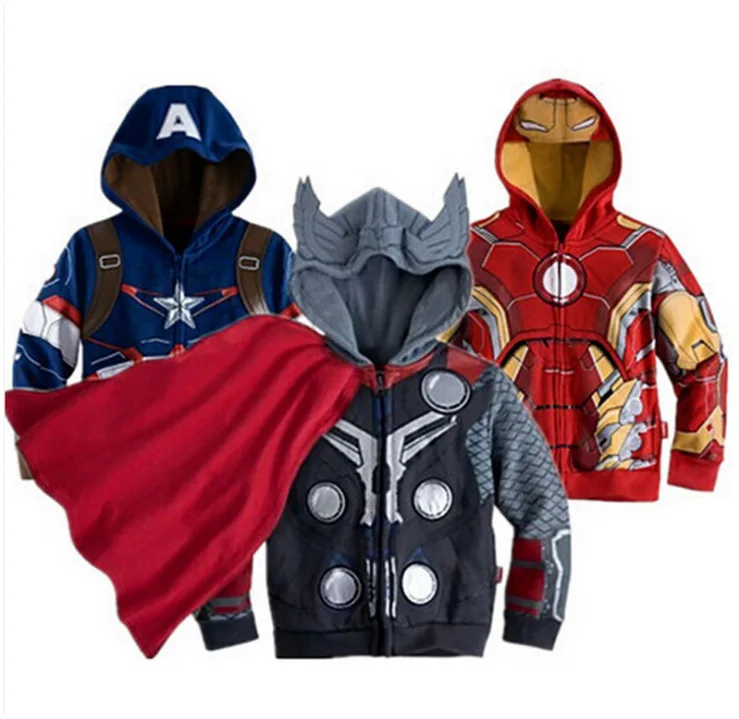 Куртка для мальчиков; толстовки на молнии; Мстители; Супергерои Marvel; Железный человек; Тор; Халк; Капитан Америка; свитшот с пауком; детское Свободное пальто