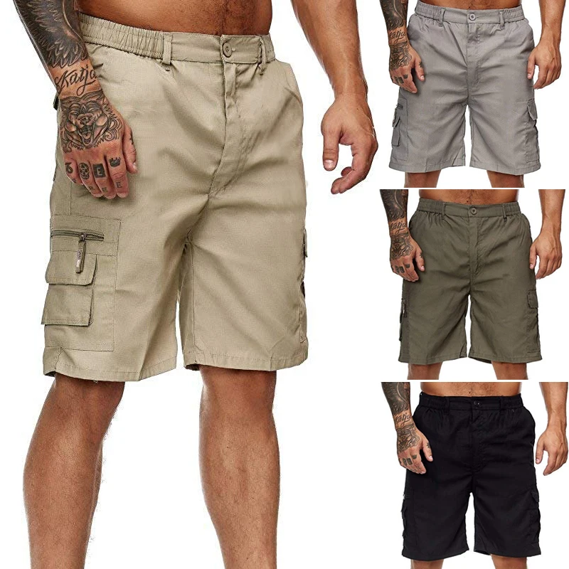 Outdoor Shorts Workout Side-Multi-Pockets Mens Summer Cotton Casual New Fit Loose