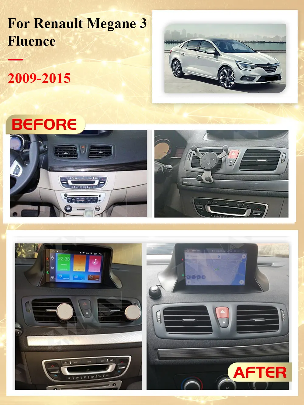 2 Din Carplay Android Radio Receiver For Renault Megane 3 Fluence 2009 2010 2011 2012 2013 2014 2015 GPS Navi Recorder Head Unit