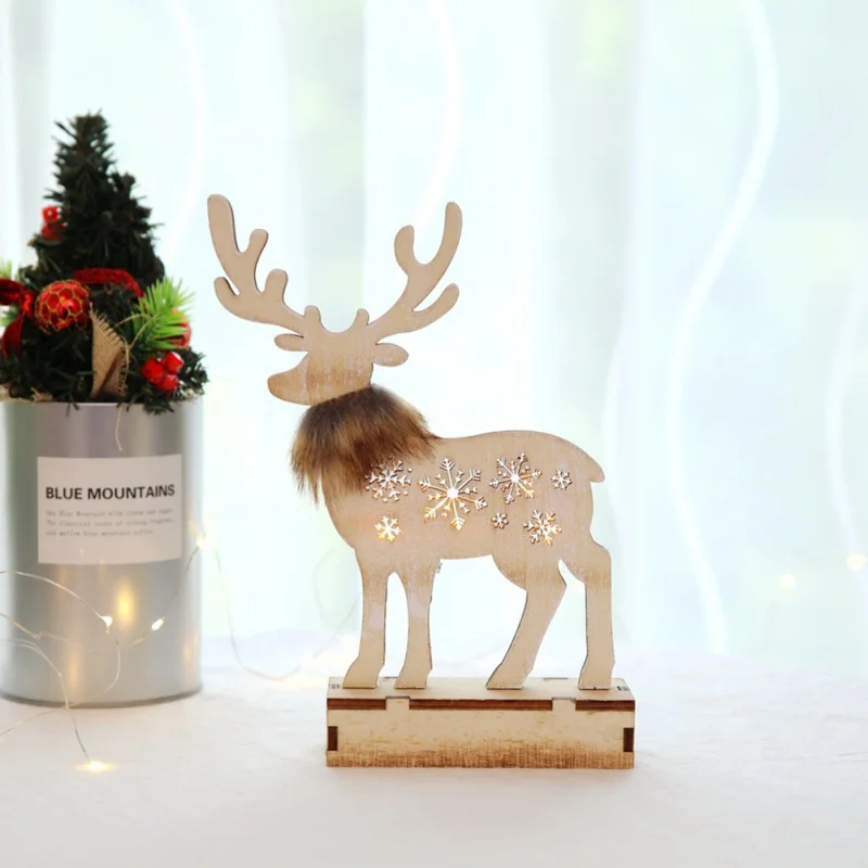 Рождественская деревянная олень блестящая декорация милое украшение "Лось" с декоративные рождественские огни для дома окна отеля