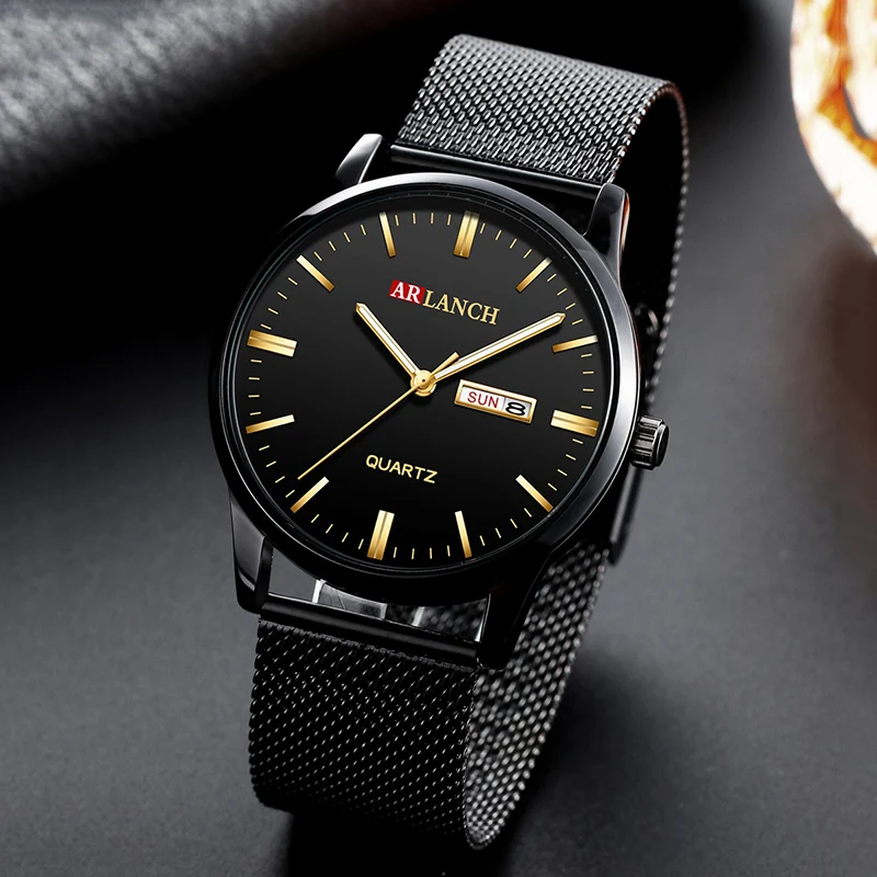 

New Fashion Man Ultra-thin Gold Wristwatch Mens Watches Top Brand Luxury Mesh Steel Waterproof Date Clock Male relogio masculino