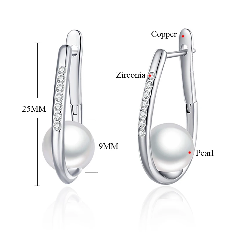 MAIKALE, простые серьги 9 мм с белым натуральным жемчугом, золотые серебряные серьги-гвоздики с цирконием и жемчугом для женщин, хорошее ювелирное изделие, подарки для девочек