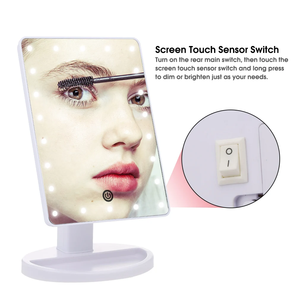 

Professional 22 LED Lights Touch Screen Makeup Mirror Adjustable Brightness with 10X Magnifying Vanity Mirror USB Or Batteries