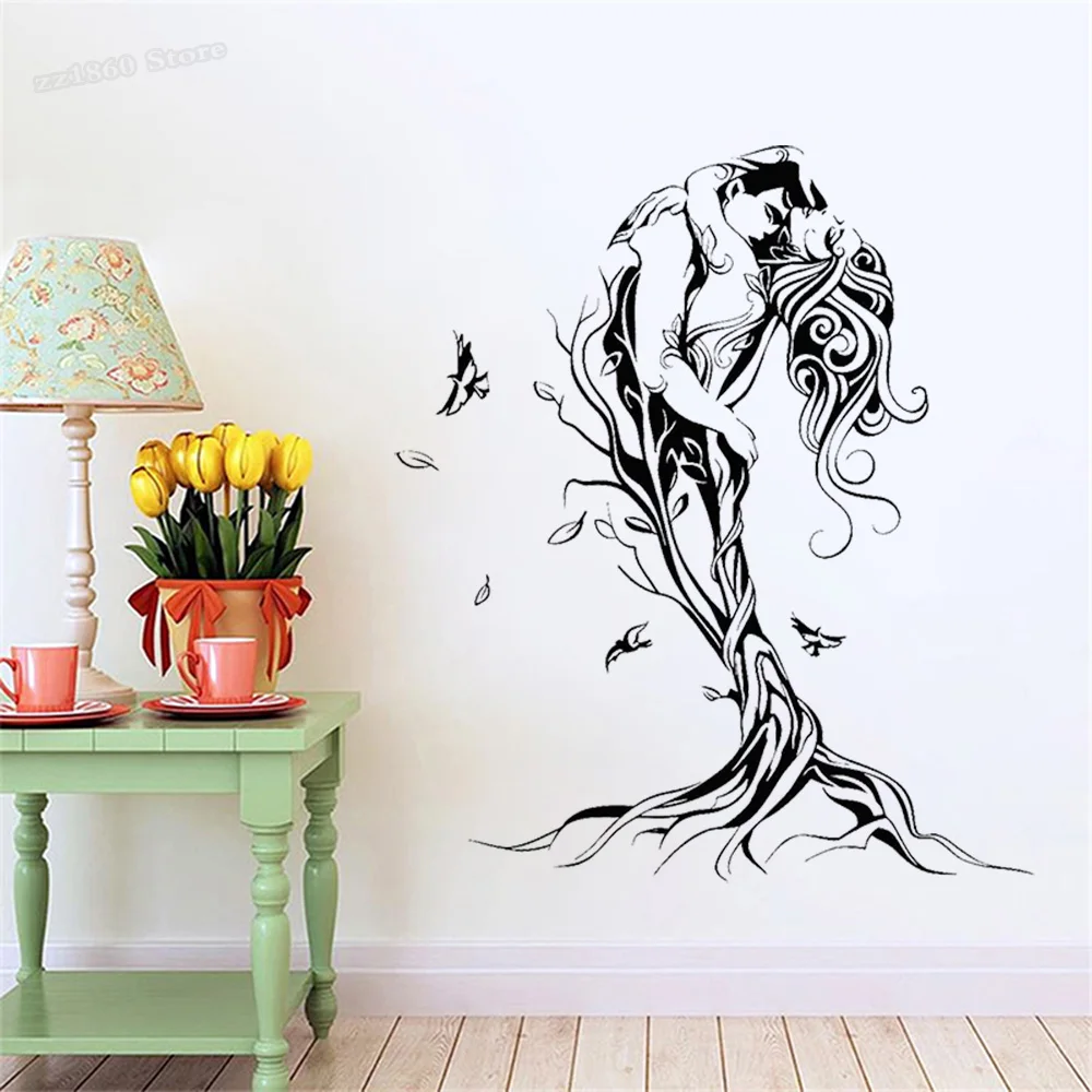 

Vinyl Wall Decal Abstract Love Couple Tree Wall Sticker Couple Bedroom Decor Stickers Removable Interior Decor Art Mural B849