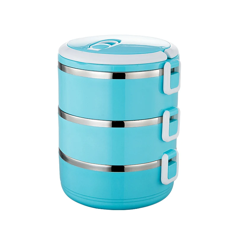 3 Layers blue 1 шт. термоконтейнер для ланча из нержавеющей стали для офиса, Портативный Ланч-бокс, Герметичный Термос, Ланч-бокс, контейнер для еды, принадлежности для кемпинга - Цвет: 3 Layers blue