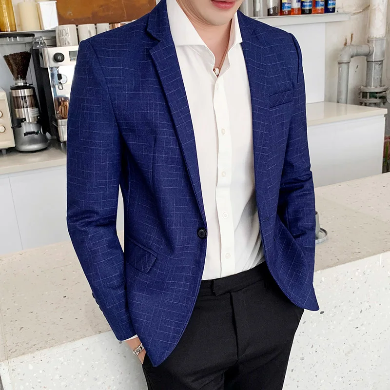 

2019 New Arrival Plaid Men Blazer Korean Style Trend Casual Slim Fit Suit Jackets Quality Spring Autumn bleizer masculino