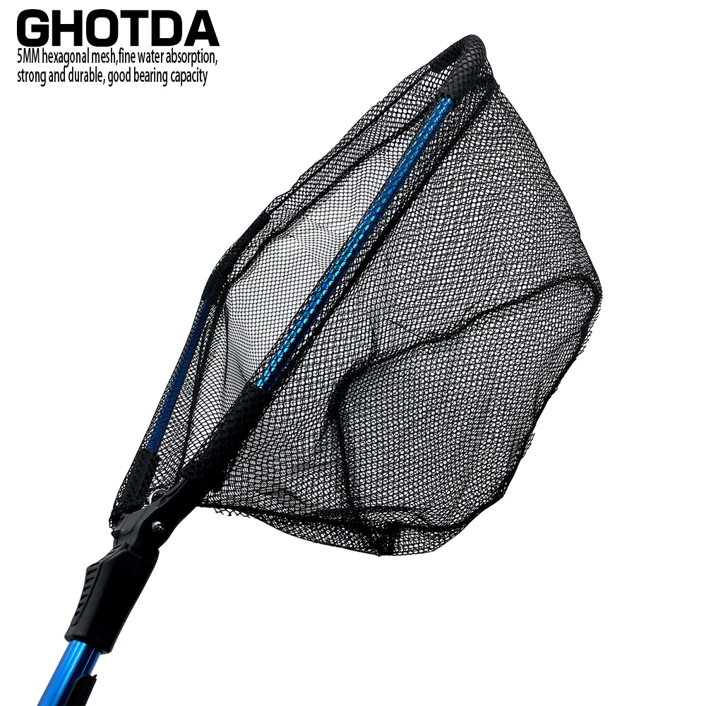 Ghotda Folding Fishing Landing Hand Nets 1.8m 2.1m Flip Lock Smooth Drawing  Firm Locking