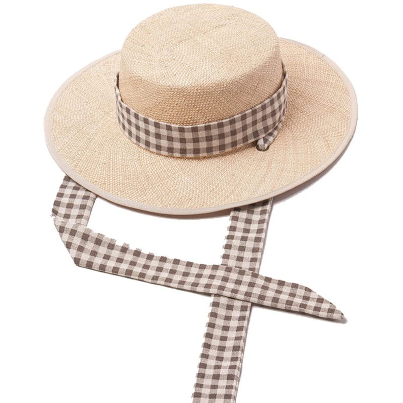 

Korean Version Of the New Lattice Straps Baocao Flat Straw Hat Outdoor Travel Sunscreen Sunshade Beach Straw Hat