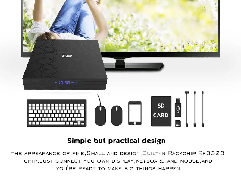 Новейшая 4 ГБ ОЗУ 64 Гб ПЗУ Android 9,0 tv Box T9 RKchip Четырехъядерный 4G/32G USB 3,0 Smart 4K телеприставка 2,4G/5G двойной wifi