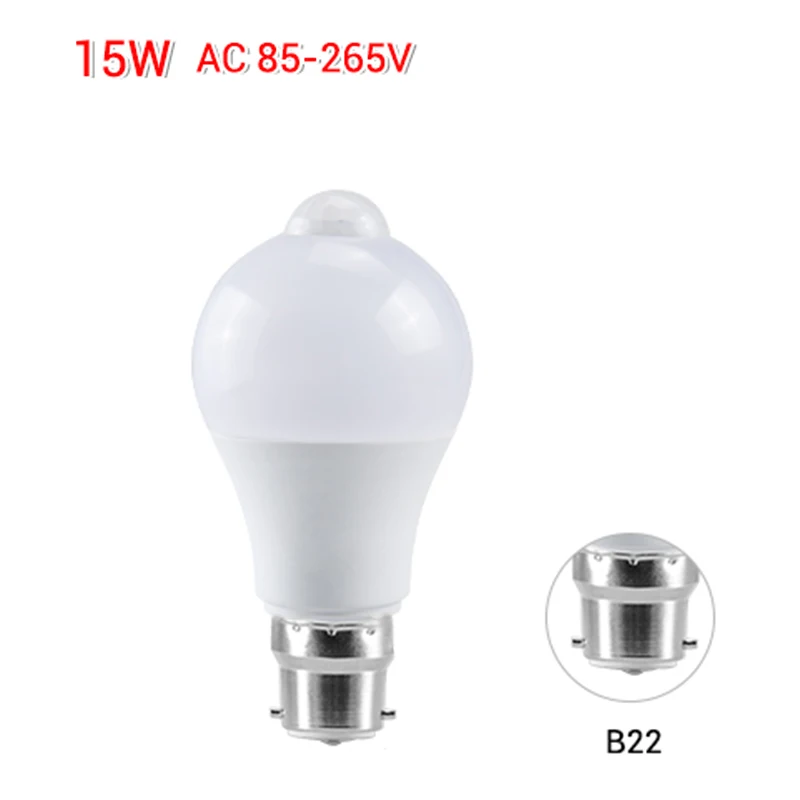 Умный E27 Светодиодный светильник с PIR датчиком движения, светильник с лампочкой переменного тока 85-265 в 12 Вт 15 Вт 18 Вт 20 Вт, лампада, светодиодный светильник для лестницы, ночной Светильник умные лампы - Emitting Color: 15W Socket B22