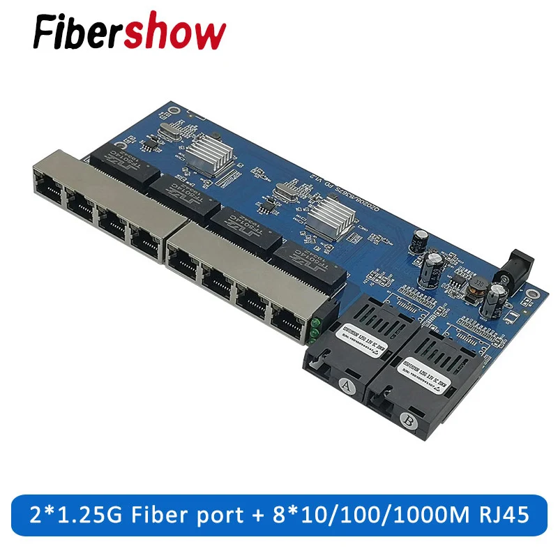 Медиаконвертер волоконно-оптический гигабитный Ethernet коммутатор PCBA 8 RJ45 UTP и 2 SC оптоволоконный порт 10/100/1000M плата PCB Медиаконвертер волоконно-оптический гигабитный Ethernet коммутатор PCBA 8 RJ45 UTP и 2 SC оптоволоконный порт 10/100/1000M плата PCB