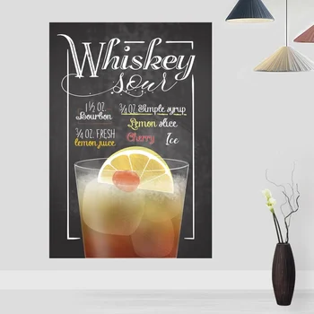 

Whiskey Sour Cocktail Bar Drinks and Cocktail Signs Retro Poster Canvas Print Bar Decor Wall Art Decor No Frame