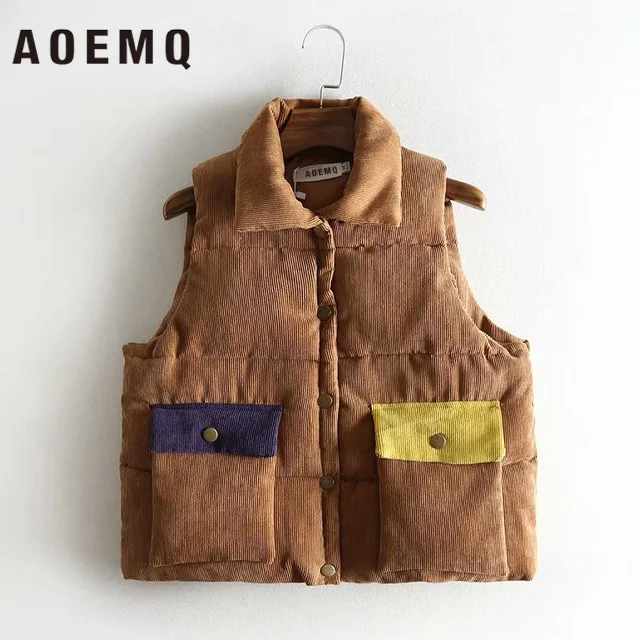 AOEMQ плотное пальто без рукавов 100% хлопок теплый зимний жилет с карманами верхняя